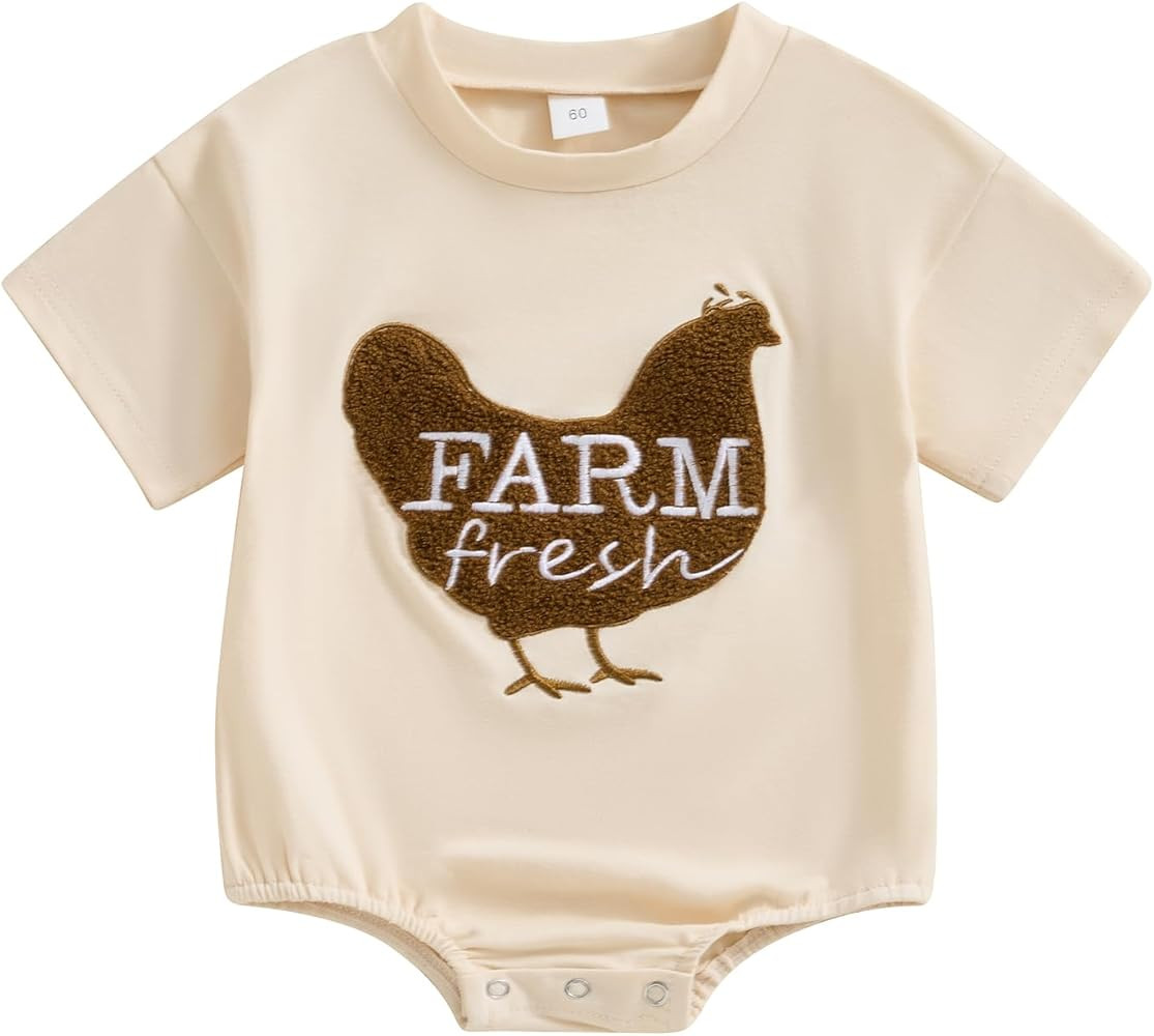FIOMVA Baby Boy Girl Farm Outfit Embroidery Onesie Chicken Bubble Romper Short Sleeve Bodysuit Sh... | Amazon (US)