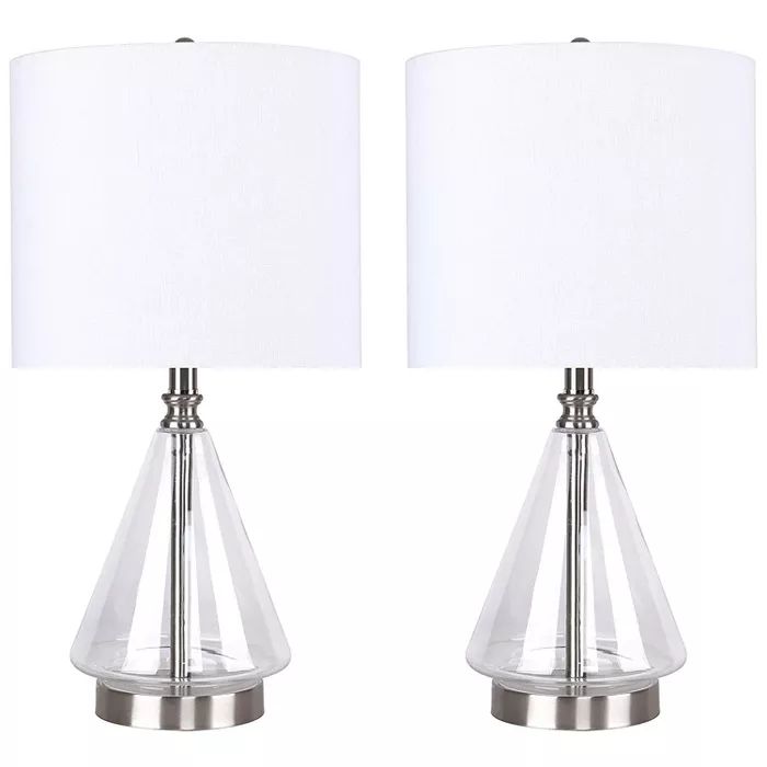 Grandview Gallery 20-Inch Tall 60-Watt Modern Clear Conical Glass Table Lamps with White Linen Dr... | Target
