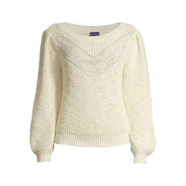 Scoop Women's Slub Cotton Pointelle Sweater - Walmart.com | Walmart (US)
