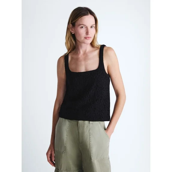Scoop Women's Square Neck Crochet Cotton Tank Top, Sizes XS-XXL | Walmart (US)