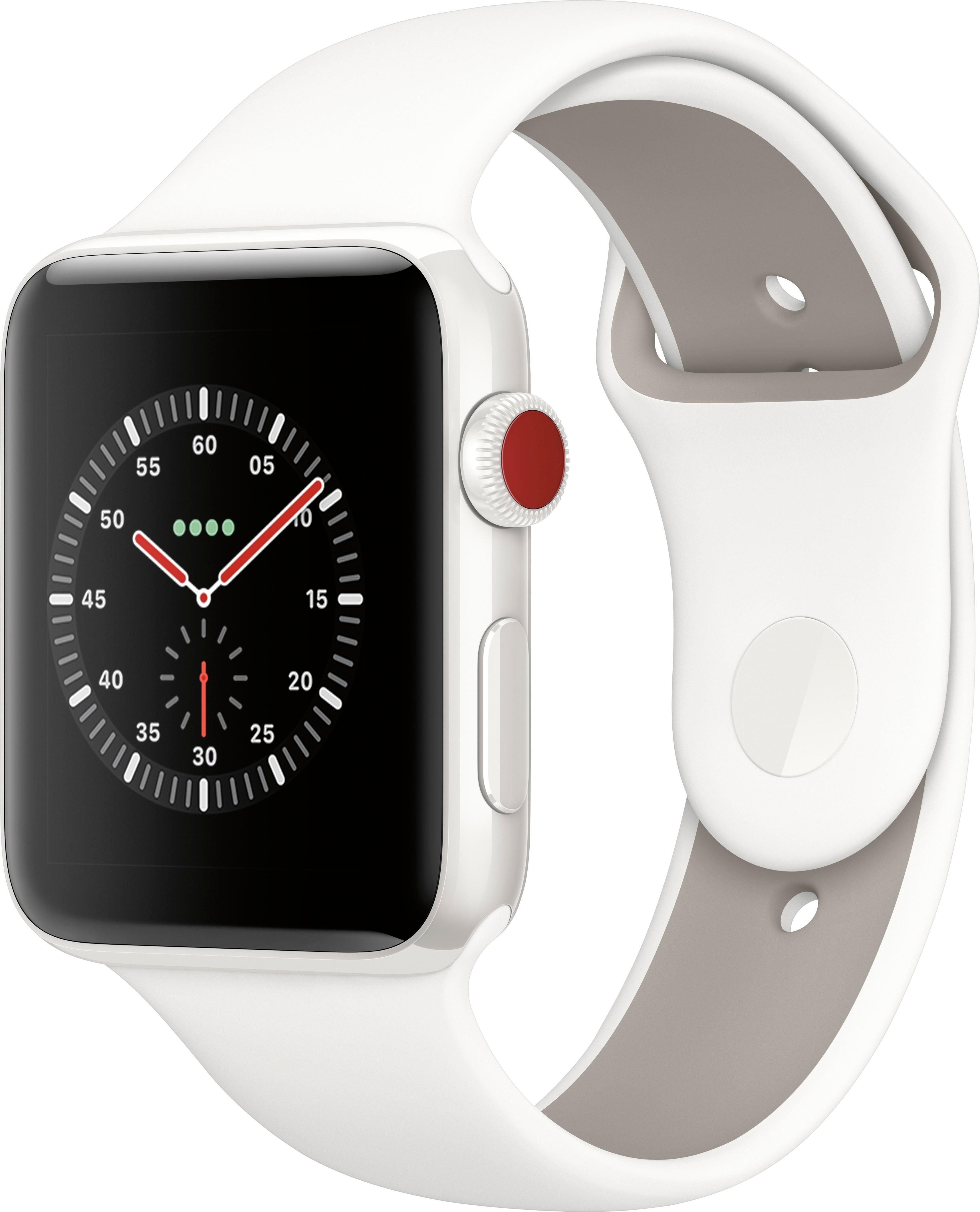 Apple Watch Edition (GPS + Cellular) 42mm White Ceramic Case with Soft White/Pebble Sport Band Wh... | Best Buy U.S.