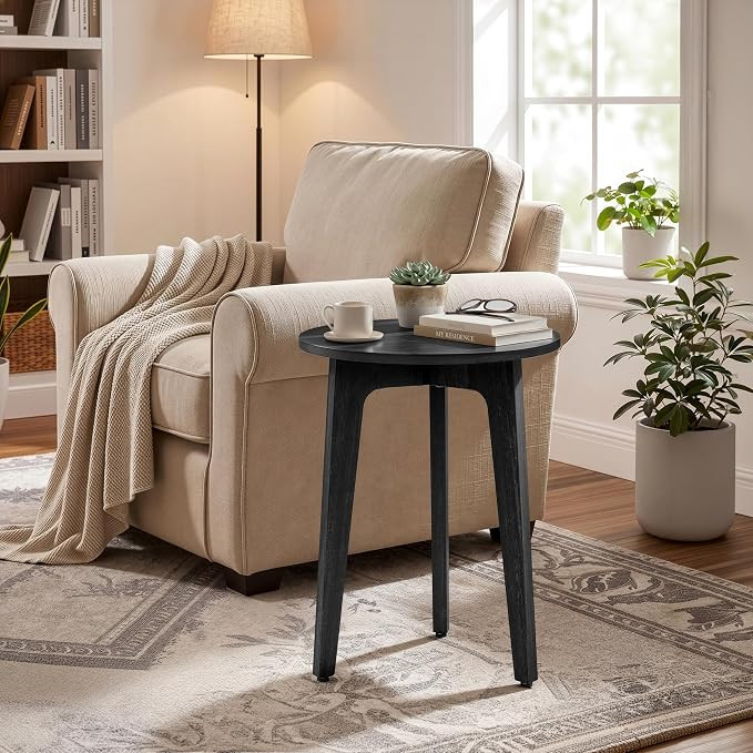 VASAGLE MAEZO Collection - Small Side Table, Round End Table, Nightstand with Tapered Legs, Curve... | Amazon (US)