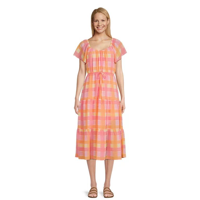 Time and Tru Women's Flutter Sleeve Tiered Dress, Casual Spring Fashion, Walmart Dress | Walmart (US)