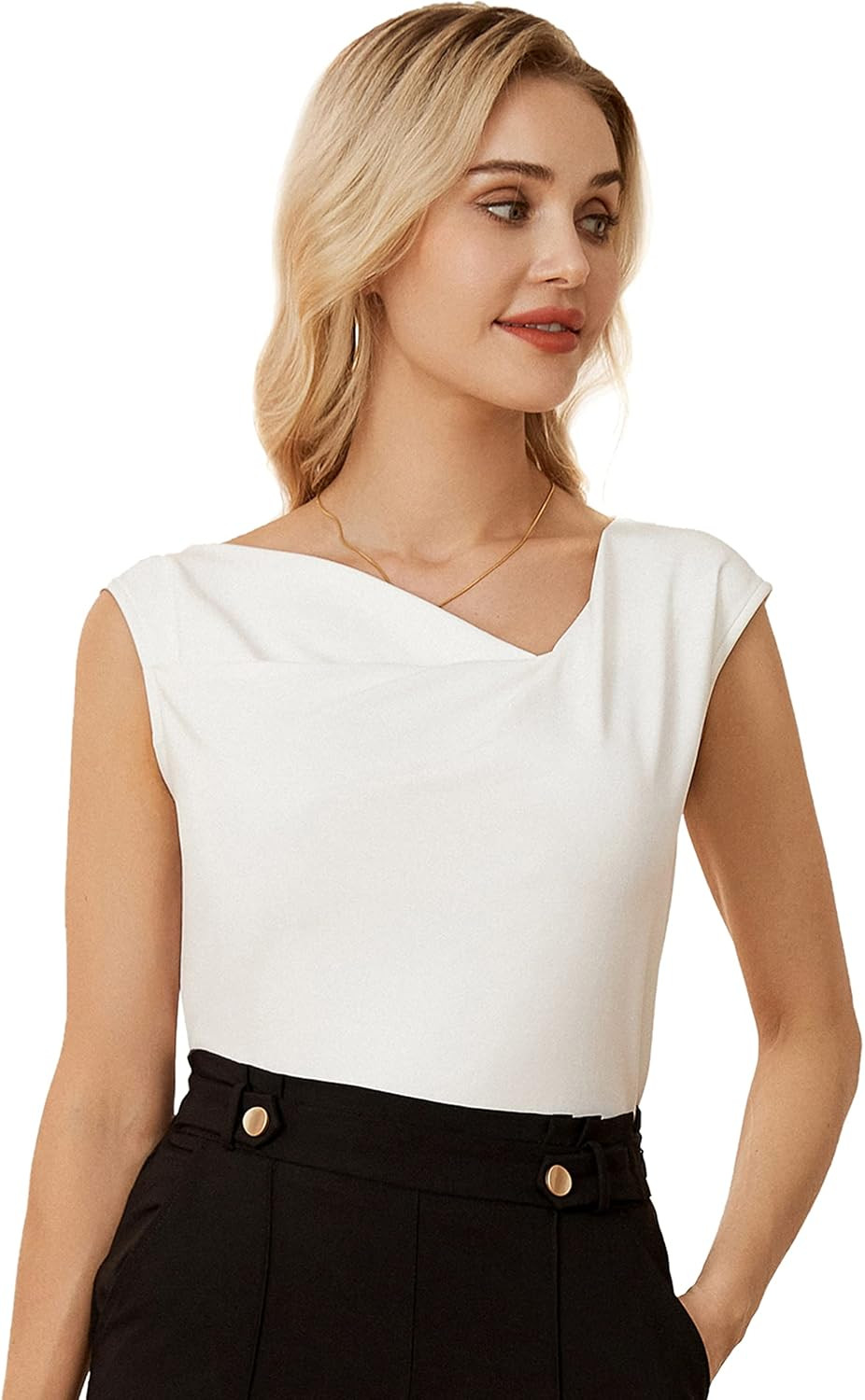 GRACE KARIN Women Asymmetric Tops Cap Sleeve Blouse Oblique V-Neck Sleeveless Tank Tops Casual Sh... | Amazon (US)