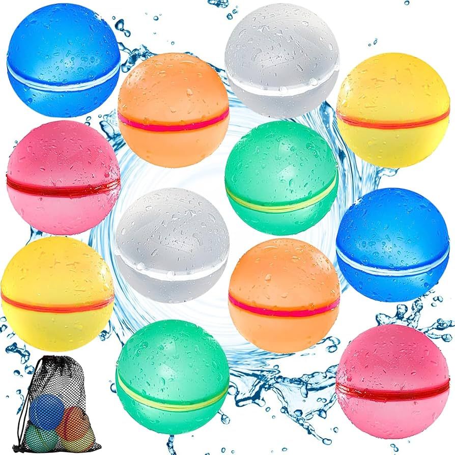 12PCS Reusable Water Balloons Water Bomb Balls, Silicone Magnetic Water Balloons with Mesh Bag, S... | Amazon (US)