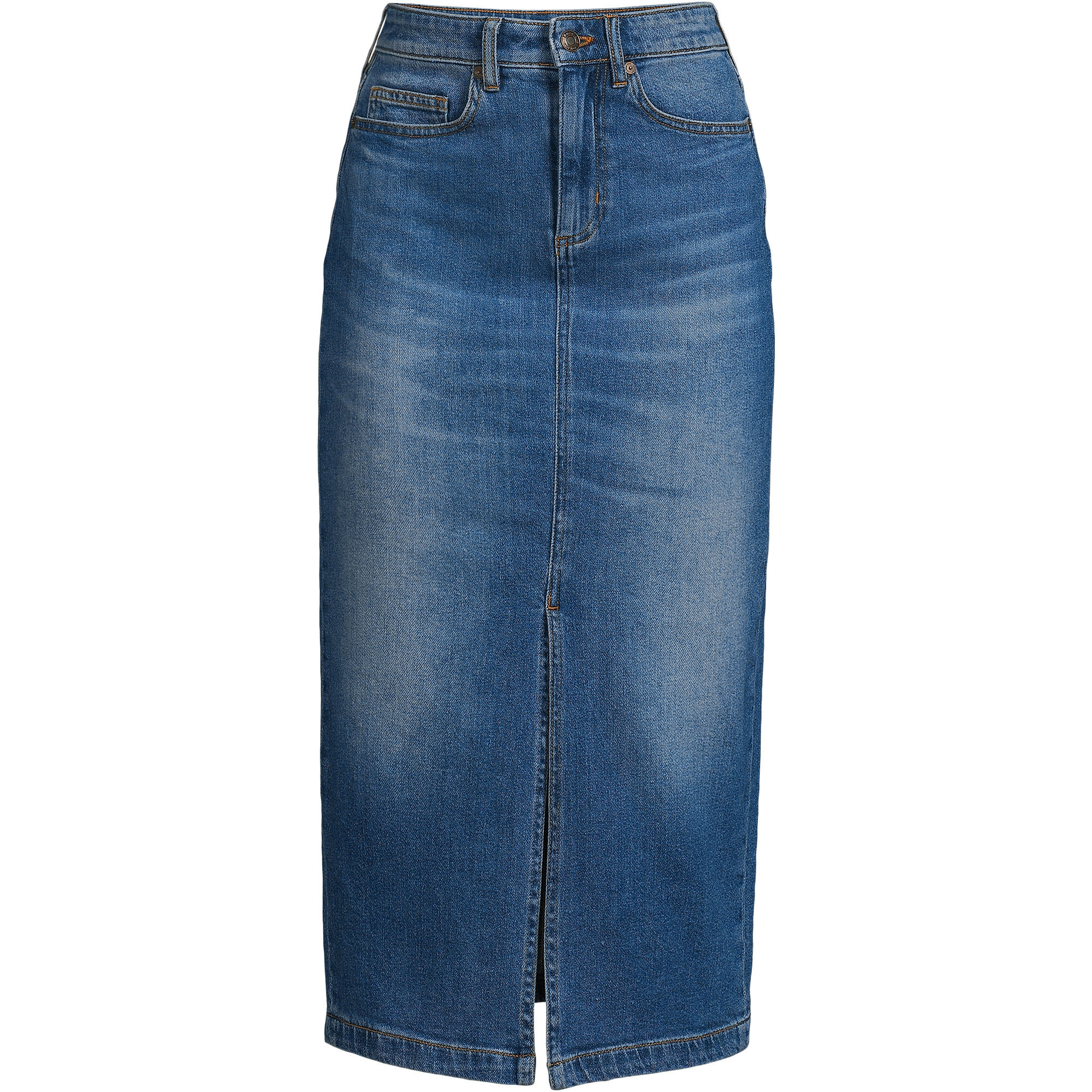 Women's Soft Denim Midi Column Skirt | Lands' End (US)