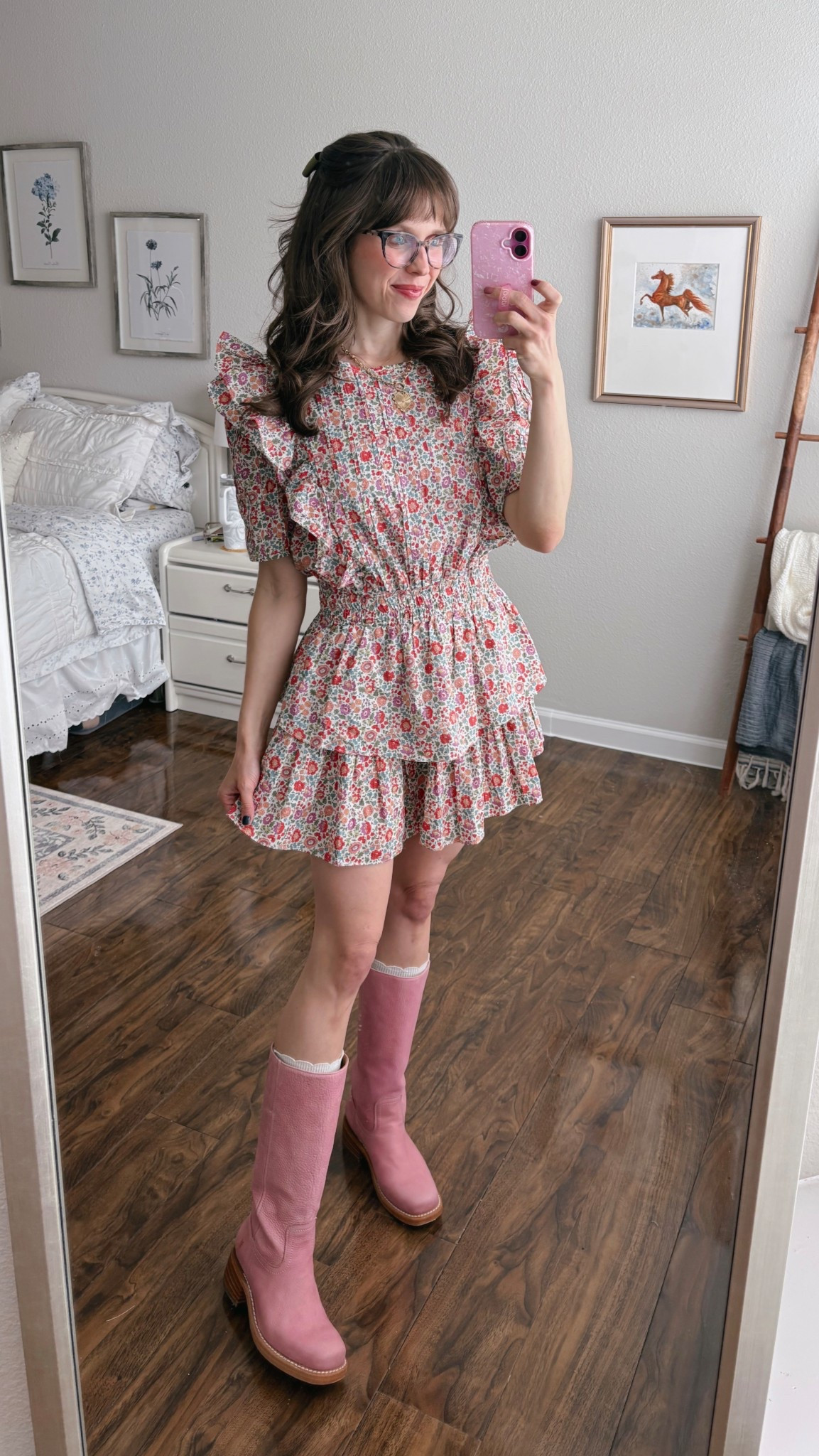Pink Frye boots, pink Frye boots outfit, pink Frye campus boots, LoveShackFancy floral dress, fall floral dress, girly fall outfit

#LTKSeasonal #LTKPetite #LTKShoeCrush
