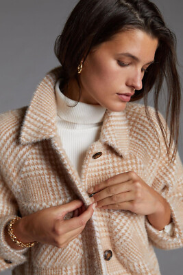 Anthropologie Houndstooth Shirt Jacket Shacket Latte Plaid Greylin Size XLP NEW  | eBay | eBay US