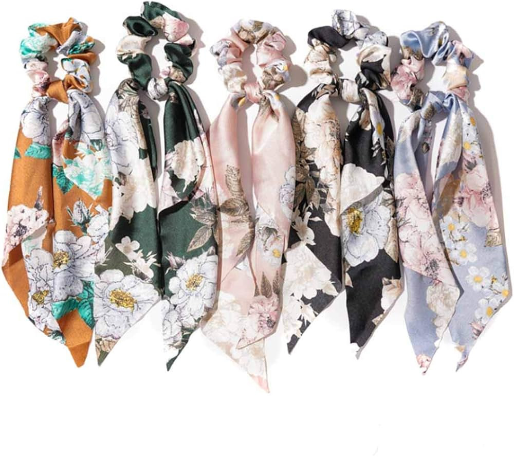 Bow Detachable Hair Scarf Scrunchies Flower Chiffon Elastic Scrunchy Hair Ties Satin Ponytail Bow... | Amazon (US)