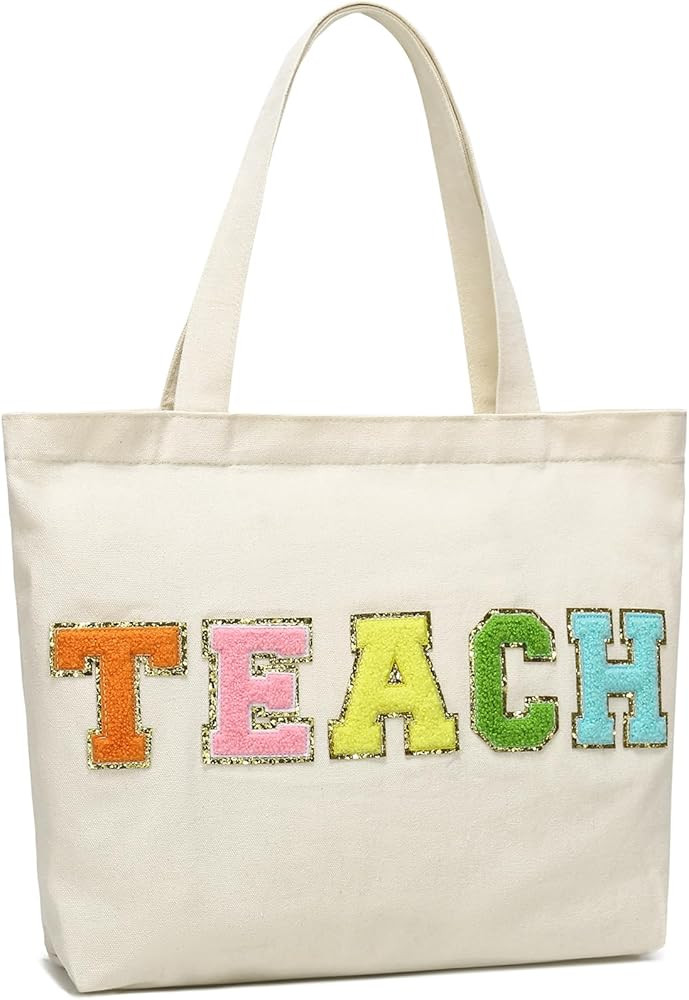 Large Canvas Chenille Letter Tote Bag for Women Anniversary Appreciation Birthday Gifts for Mom | Amazon (US)