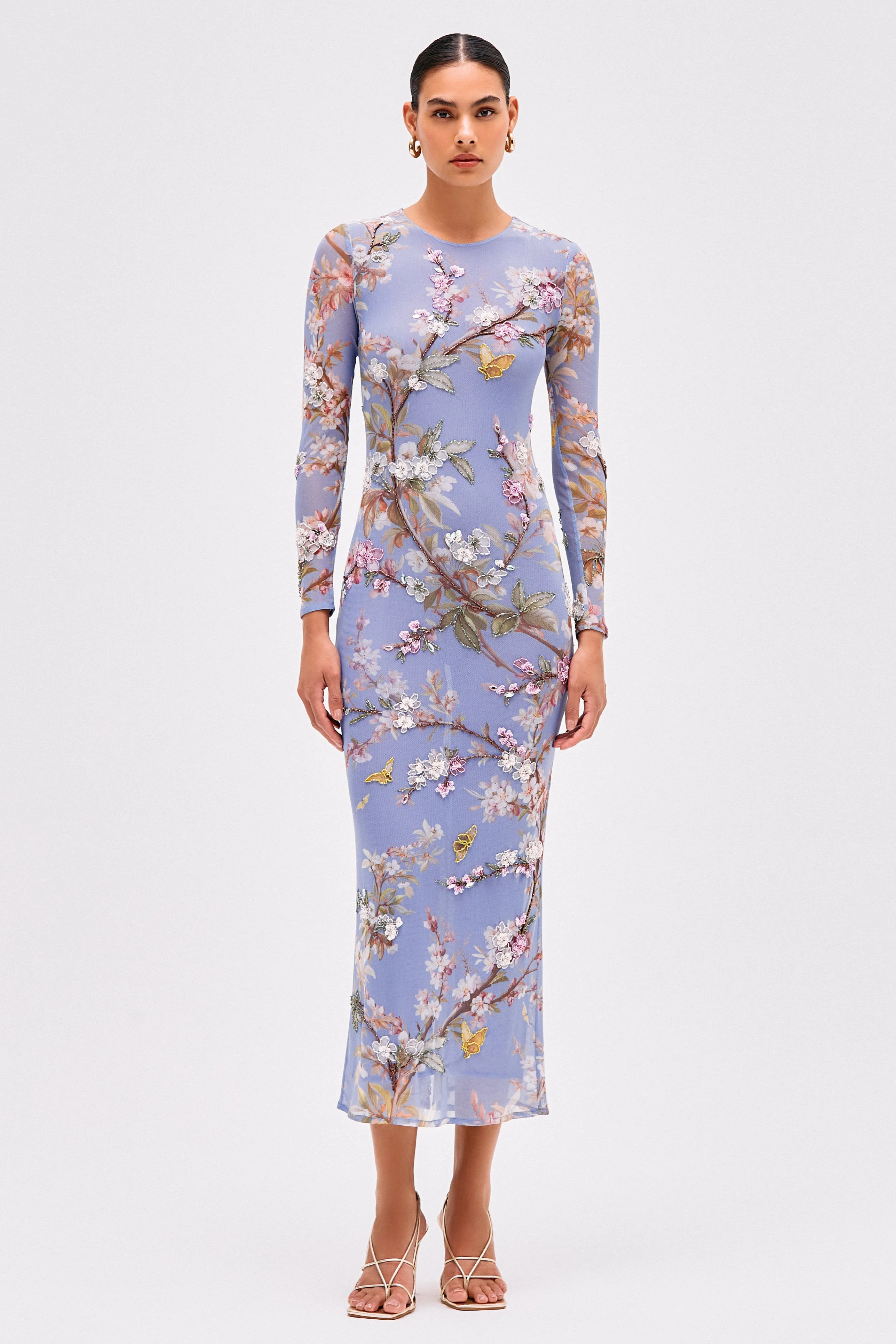 DELICATA EMBROIDERED TULLE MIDI DRESS | PatBO