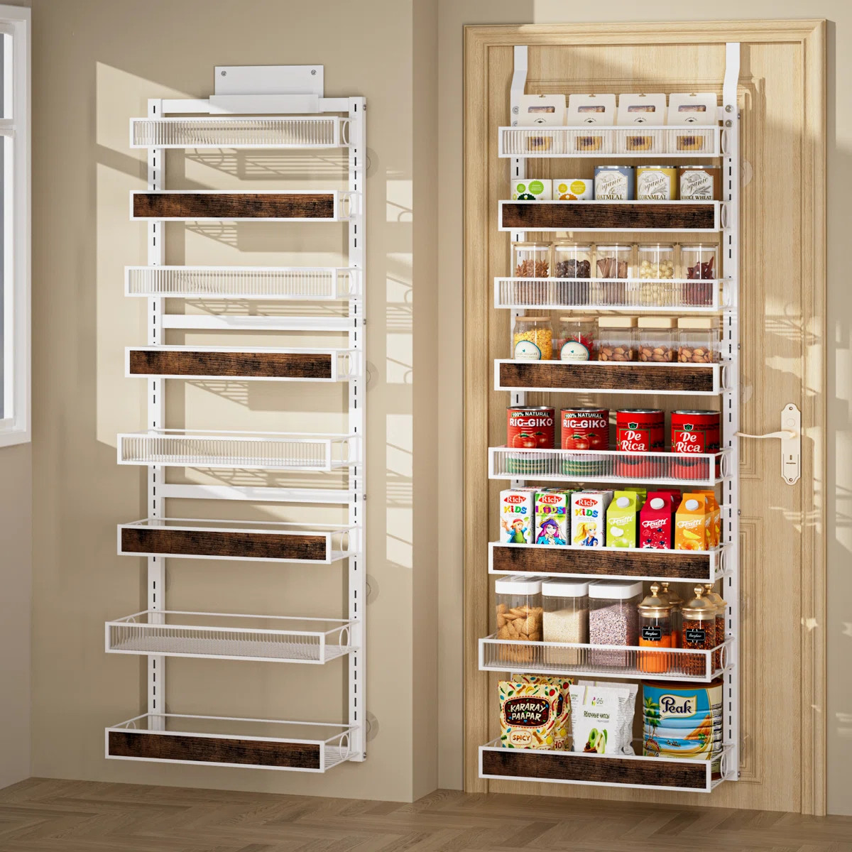 8-Tire White Metal Over The Door Hanging Organizer, Overdoor Organizer Wood And Acrylic Designed ... | Wayfair North America