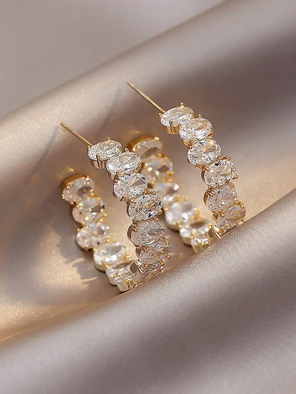 Rhinestone Decor Open Hoop Earrings  SKU: sj2109209391937272(1000+ Reviews)$2.50$2.38Join for an ... | SHEIN