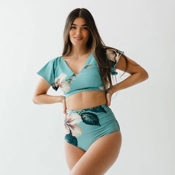 Turquoise Rica Ruched High-Waisted Bottoms | Albion Fit