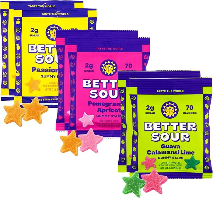 Better Sour Variety Pack, Guava Calamansi, Pomegranate Apricot, and Passion Fruit Sour Gummy Star... | Amazon (US)