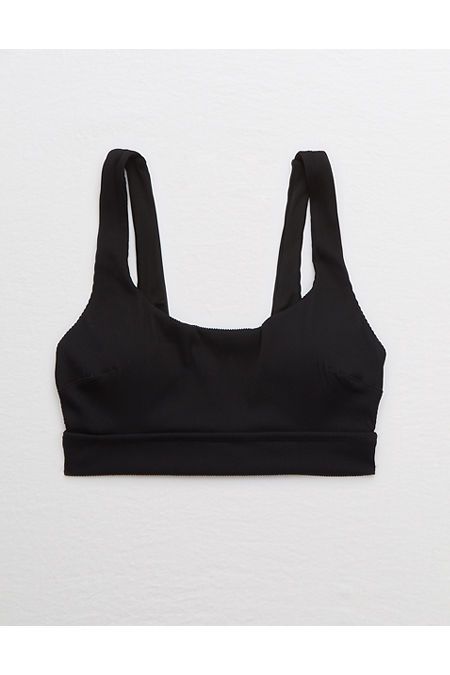 Aerie Ribbed Banded Wide Strap Scoop Bikini Top Women's True Black M | American Eagle Outfitters (US & CA)