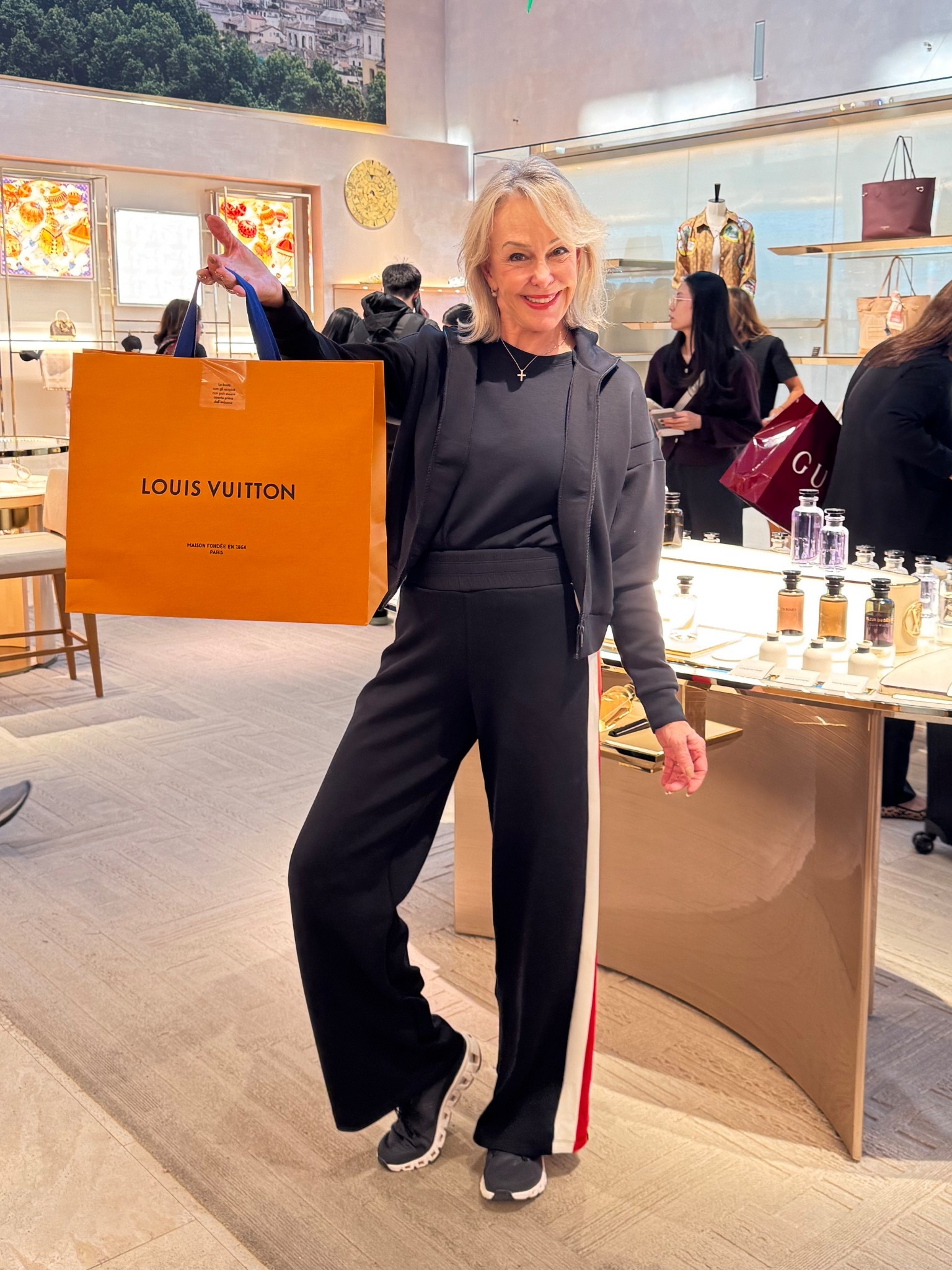 Air Essentials by Spanx. Perfect for Athleisure at home? Travel, vacation, or running errands. Super soft fabric. Wide leg track pants with stripes down the side legs. Comes in other colors.
Zip front track jacket and cap sleeve pull over tee in same Ponte knit fabric. Comes in many sizes. XS-XXL Runs a little on the roomy side
Black Cloud sneakers 

#LTKTravel #LTKSaleAlert #LTKActive