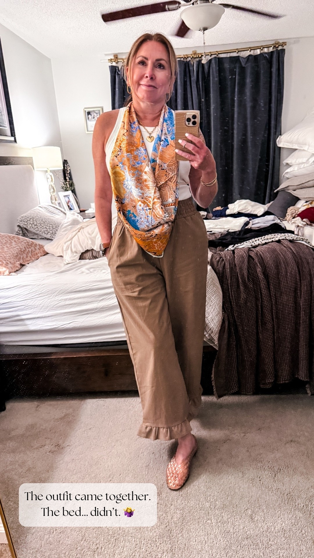 Proof that accessories make the outfit 🤎 A basic white tank, a colorful neck scarf, comfy Amazon pants, and Dolce Vita jelly flats create the perfect summer look.

Amie Pagan, Amazon fashion, ruffle hem pants, braless tank, scarf moment, dolce vita jelly’s

#LTKootd