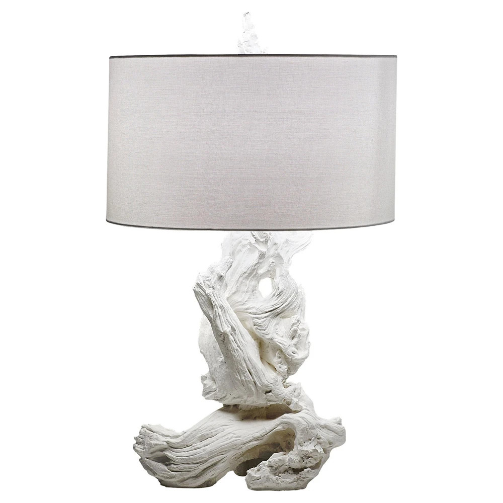 Estelle Coastal Beach White Linen Driftwood Table Lamp | Kathy Kuo Home