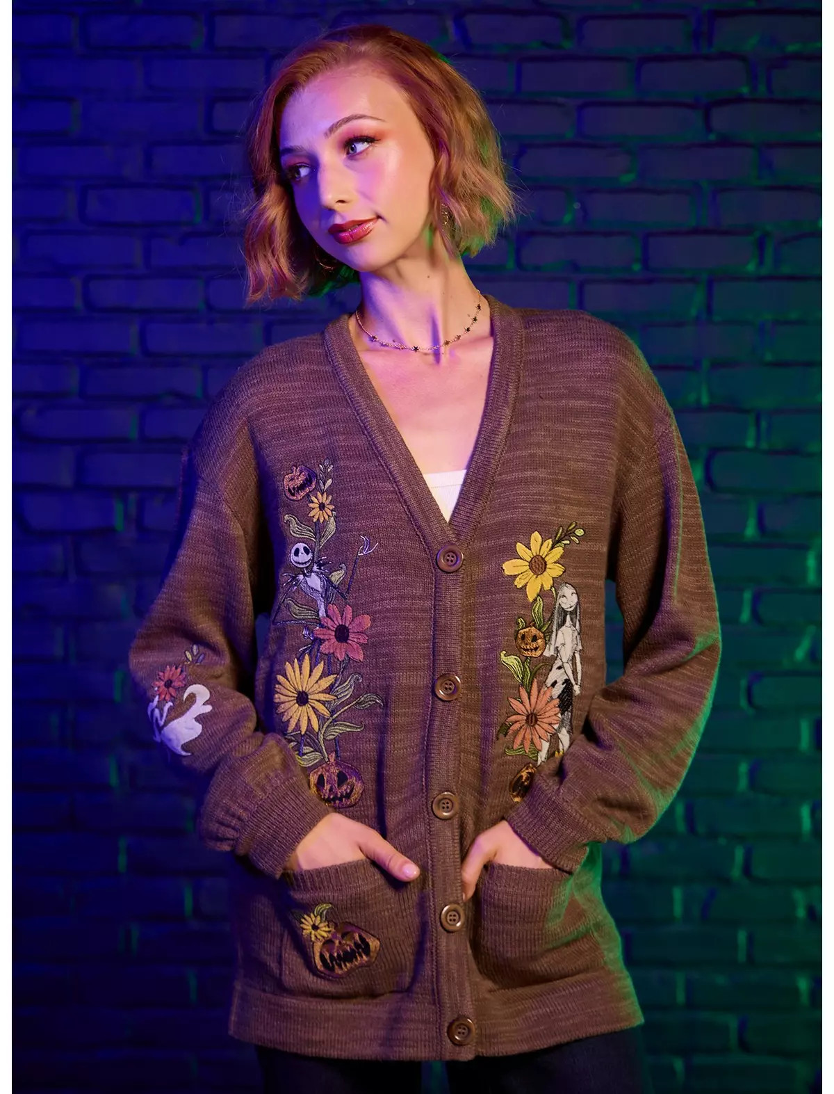 Her Universe The Nightmare Before Christmas Jack & Sally Fall Floral Girls Cardigan | Hot Topic