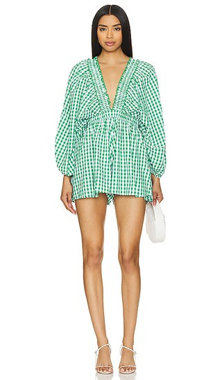 Alicia Romper in Gingham Green | Revolve Clothing (Global)