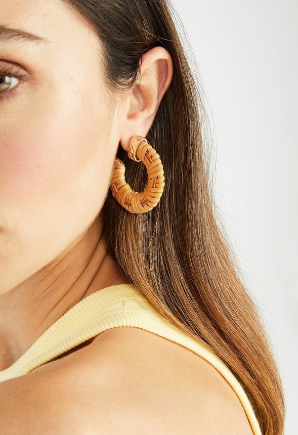 Etta Woven Natural Raffia Wrapped Hoop | JustFab