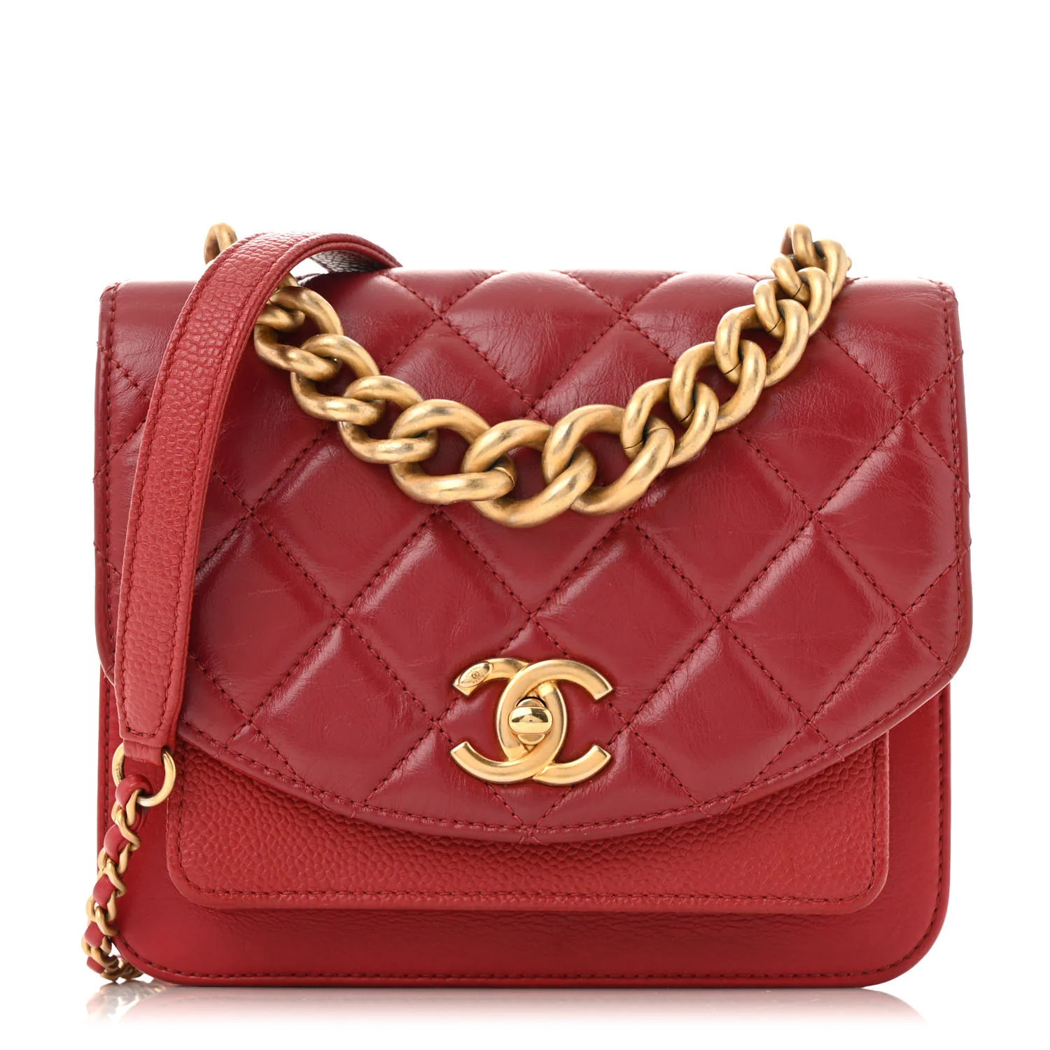 Chanel Calfskin Caviar Quilted Mini Chain Handle Flap Red 1724588 | FASHIONPHILE (US)