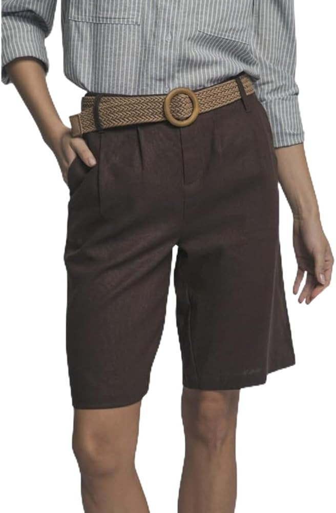 Love Tree Women's High-Waisted Wide Leg Bermuda Linen Shorts with Belt | Amazon (US)