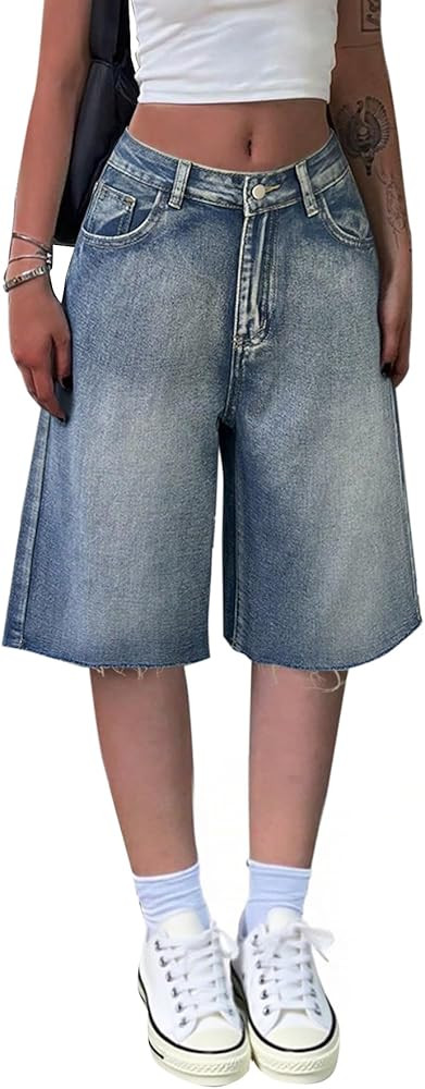 Avanova Jean Denim Bermuda Shorts for Women Knee Length Low Rise Baggy Jorts | Amazon (US)