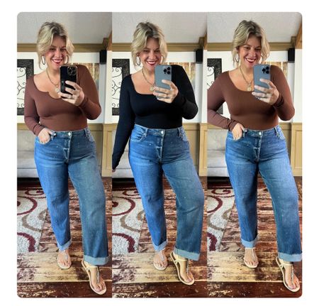 Ribbed bodysuits- size large
Embellished jeans- 16
Fall fashion
Padded bodysuit 
Amazon bodysuit 

#LTKover40 #LTKmidsize #LTKcurves