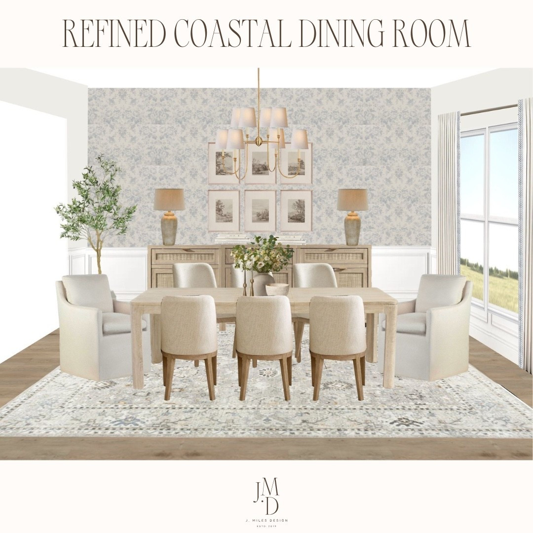 Timeless with a touch of coastal charm. 🌿
This dining space pairs soft blues, tailored neutrals, and warm brass for a look that feels both elevated and inviting.

#JMilesDesign #FormalDiningRoom #DiningRoomInspo #CoastalTransitional

#LTKHome