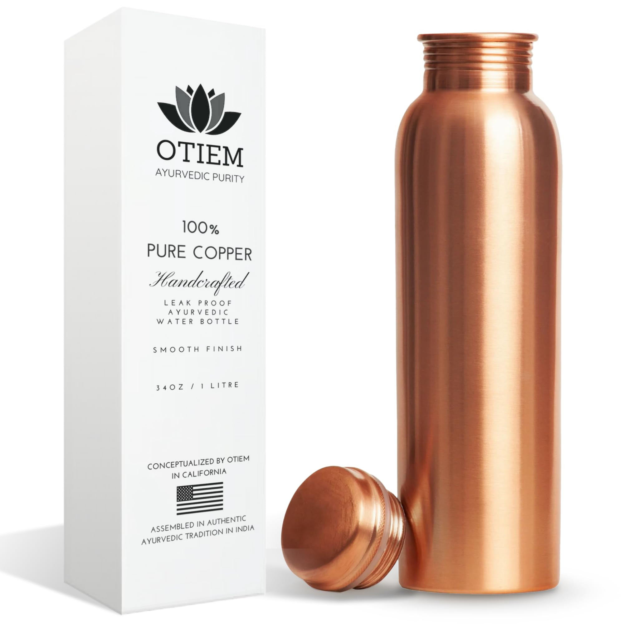 Pure Copper Water Bottle for Drinking Water, 34 Oz Smooth Finish – Stay Hydrated and Enjoy Ayur... | Amazon (US)