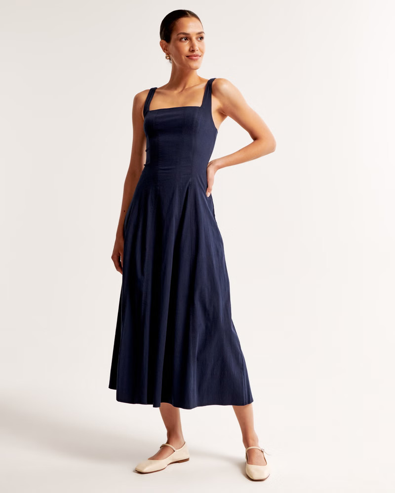 Women's Fit & Flare Stretch Midi Dress | Women's Dresses & Jumpsuits | Abercrombie.com | Abercrombie & Fitch (UK)