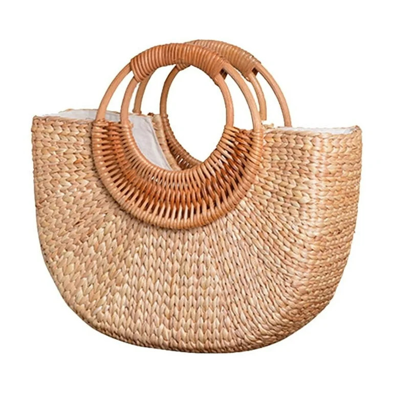 Handwoven Rattan Moon Bag - Bohemian Beach Straw Tote with Adjustable Strap, Instagram-Worthy Pho... | Walmart (US)