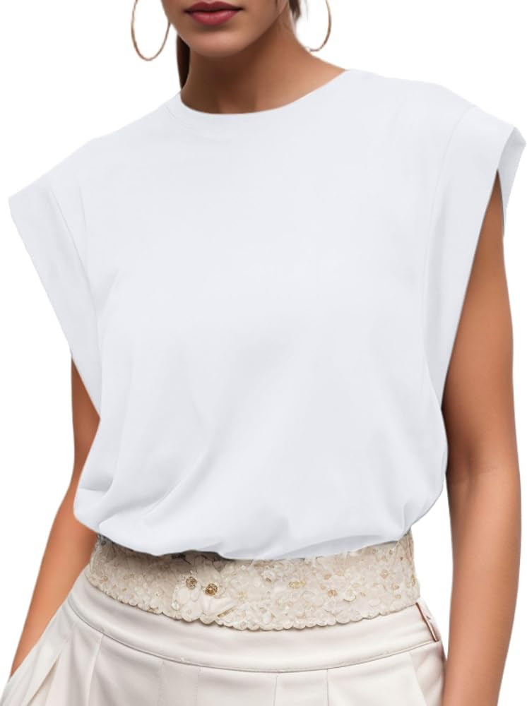 GRECERELLE Women 2025 Cap Sleeve Tops Summer Casual Tee Shirt Loose Crew Neck Basic Tank Trendy W... | Amazon (US)