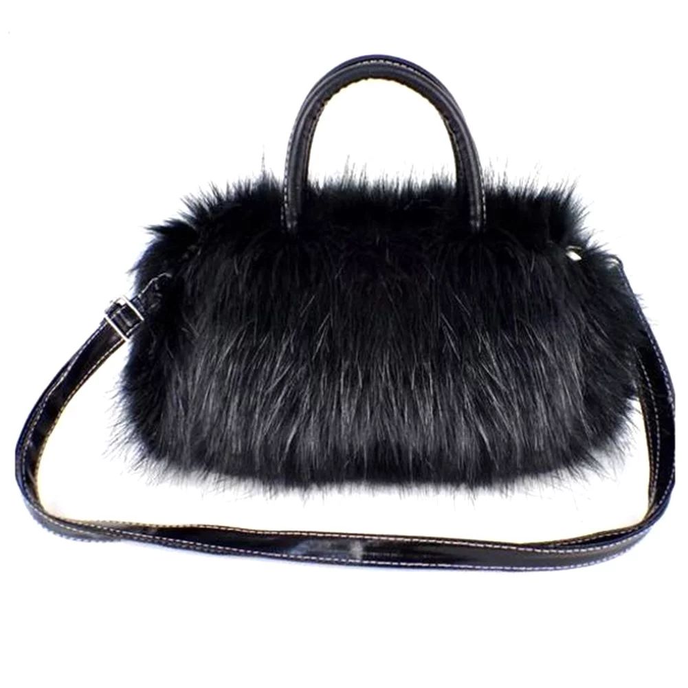 alextreme Girls Lady Fashion Pu Leather & Faux Fur Handbag Shoulder Bag Black | Walmart (US)