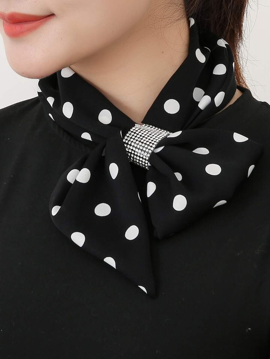 Polka Dot Print Scarf With Rhinestone Decor Buckle | SHEIN