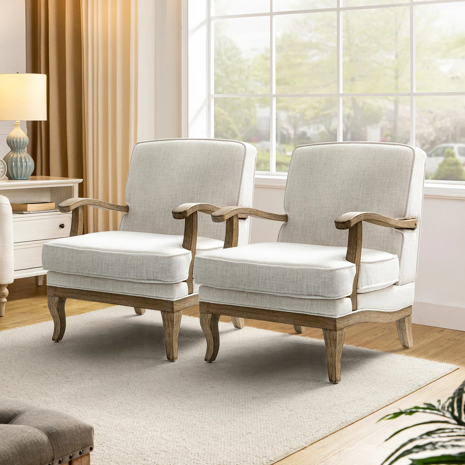 Amilio 28" W Farmhouse Polyester Armchair with Solid Wood Legs (Set of 2) | Wayfair North America