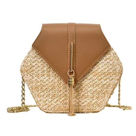 Hex-shape Straw+PU Shoulder Handbags Beach Women Top-handle Bags (Brown) | Walmart (US)