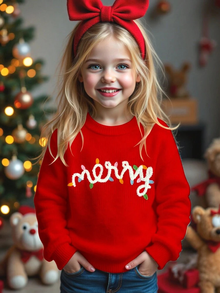 Young Girl Casual Minimalist Loose Fit Crew Neck Long Sleeve Sweater, Suitable For Autumn/Winter | SHEIN