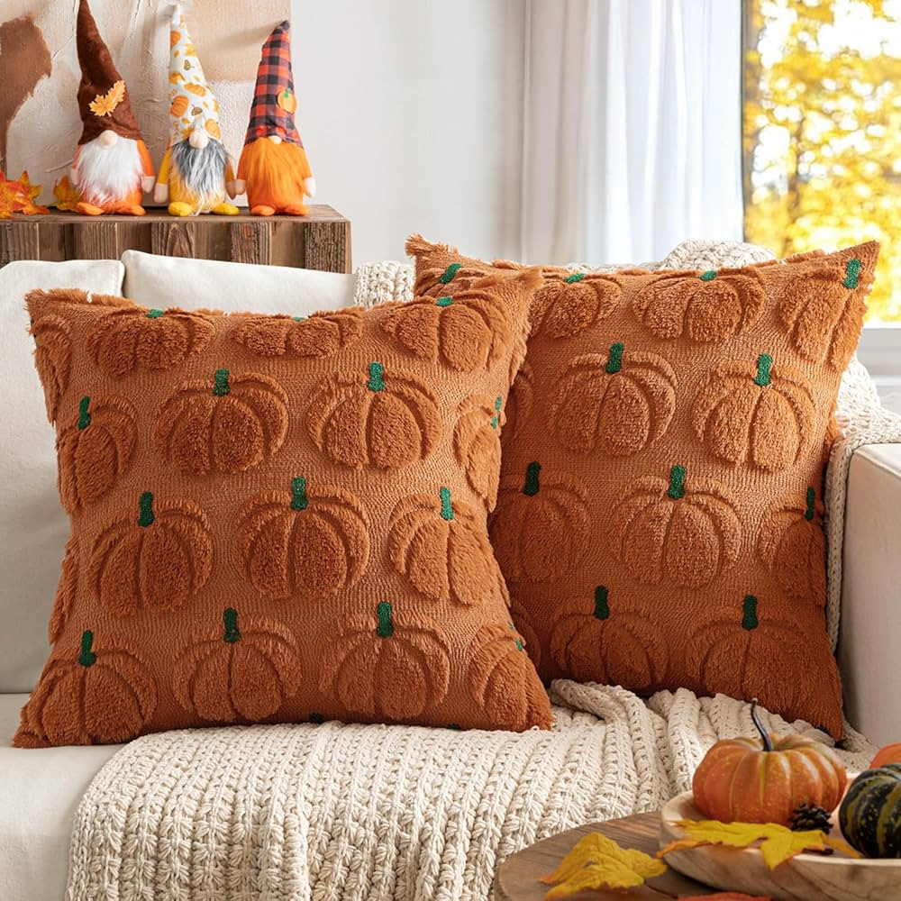 MIULEE Fall Pumpkin Throw Pillow Covers Decor Set of 2 Dark Rust Green Stem 18 x 18 Decorative Cu... | Amazon (US)