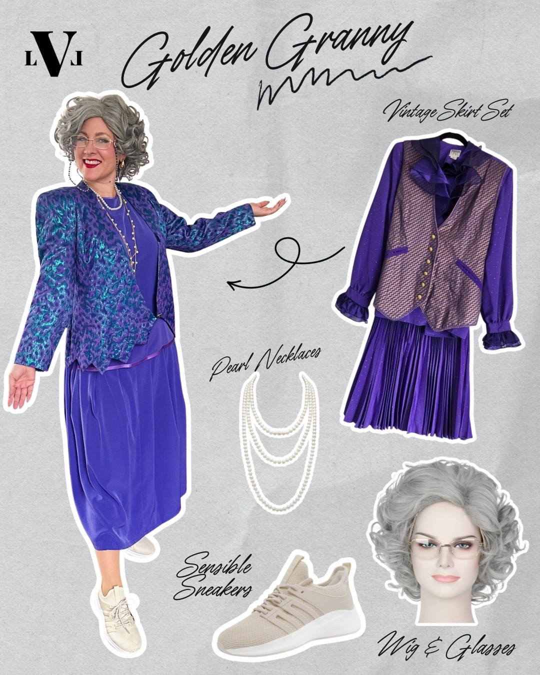 Day 5 of my 15 Days of Halloween – Golden Granny 👵💜
Channel your inner Golden Girl with this funny and easy Halloween costume! I used my aunt’s vintage 80s skirt set, but you can easily thrift one or find something similar online. Just add pearls, a gray wig, and your comfiest sneakers for the perfect “granny chic” look.

💄 Perfect for themed brunches or Halloween parties
👓 Bonus idea: make it a couples costume with your “grandpa” date!

Tap any photo to shop the look + find similar pieces to recreate it.
#HalloweenCostumeIdeas #VintageStyle #FunnyCostume #GoldenGirlsVibes

#LTKSeasonal #LTKHalloween #LTKStyleTip