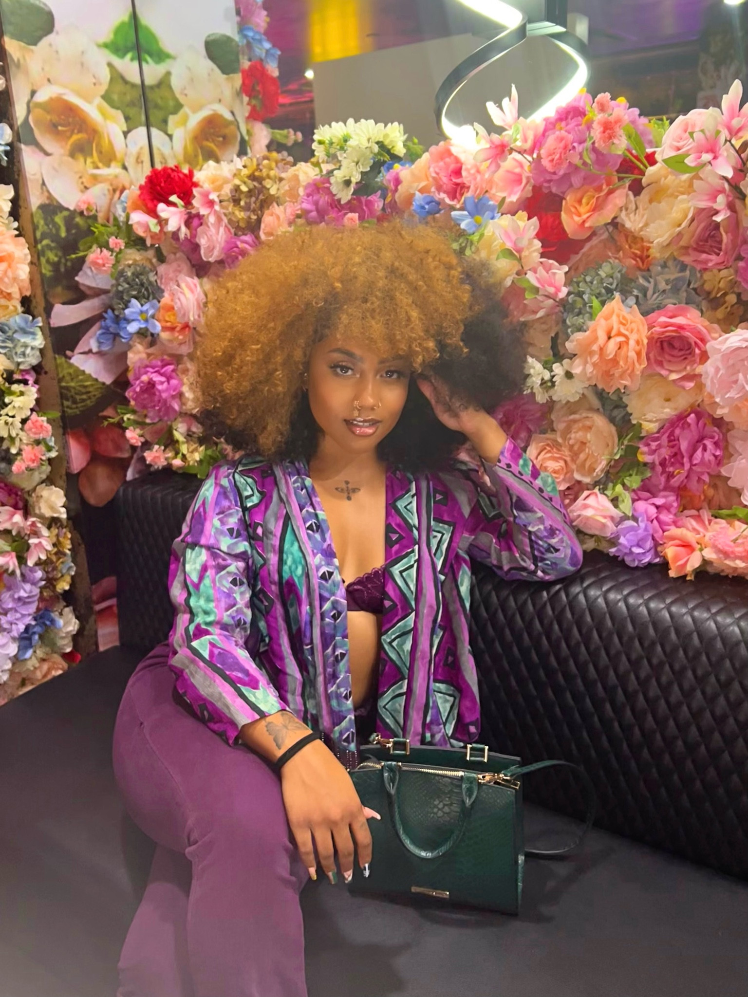 Purple with green accents. Purple jeans with matching purple under bra. Green faux croc purse. Throwback jacket from thrift store 💜

#LTKstyletip #LTKunder50 #LTKunder100