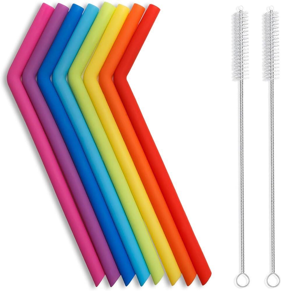 Hiware Reusable Silicone Straws, Long Flexible Silicone Drinking Straws with Cleaning Brushes for... | Amazon (US)