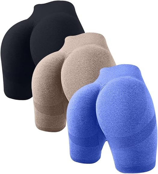 OQQ Women's 3 Piece Butt Lifting Yoga Shorts Workout High Waist Tummy Control Ruched Booty Pants | Amazon (US)
