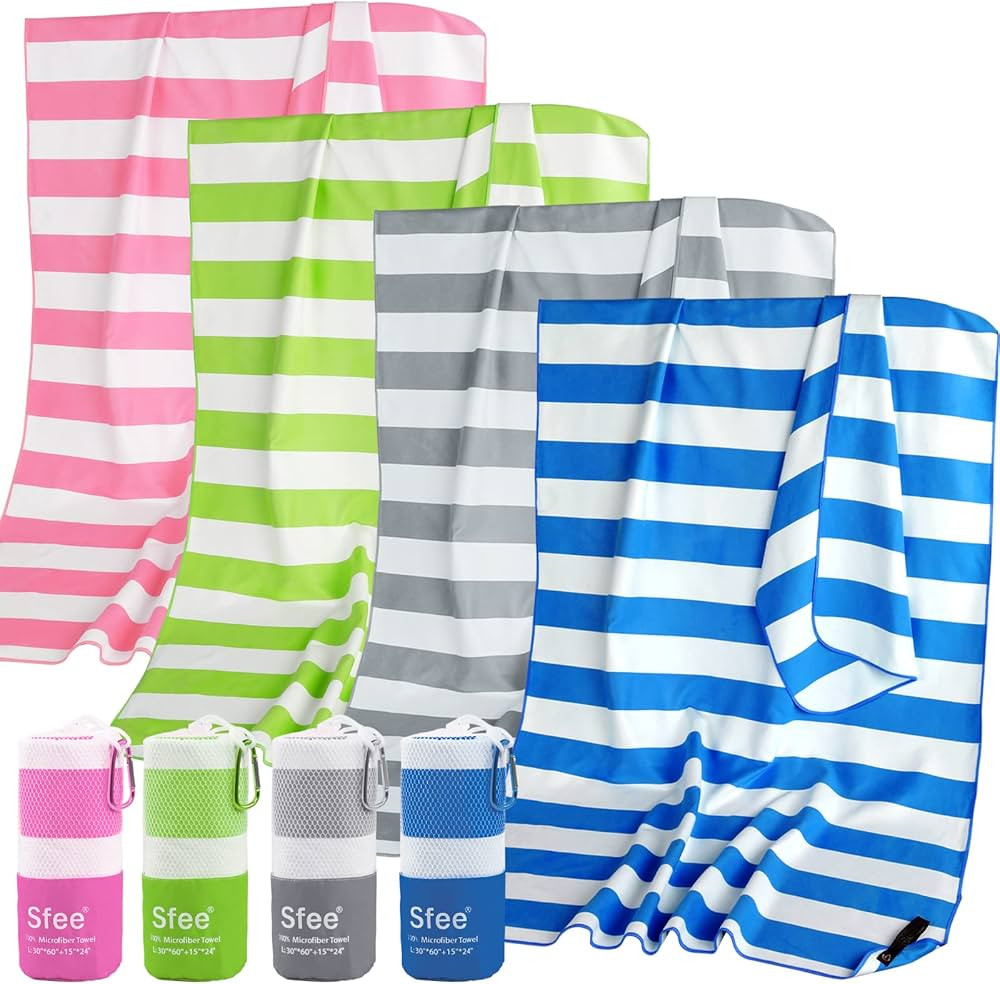 Sfee 4 Pack(8Pcs) Microfiber Travel Towel, Beach Towel Quick Dry Towel Camping Towel Super Absorb... | Amazon (US)