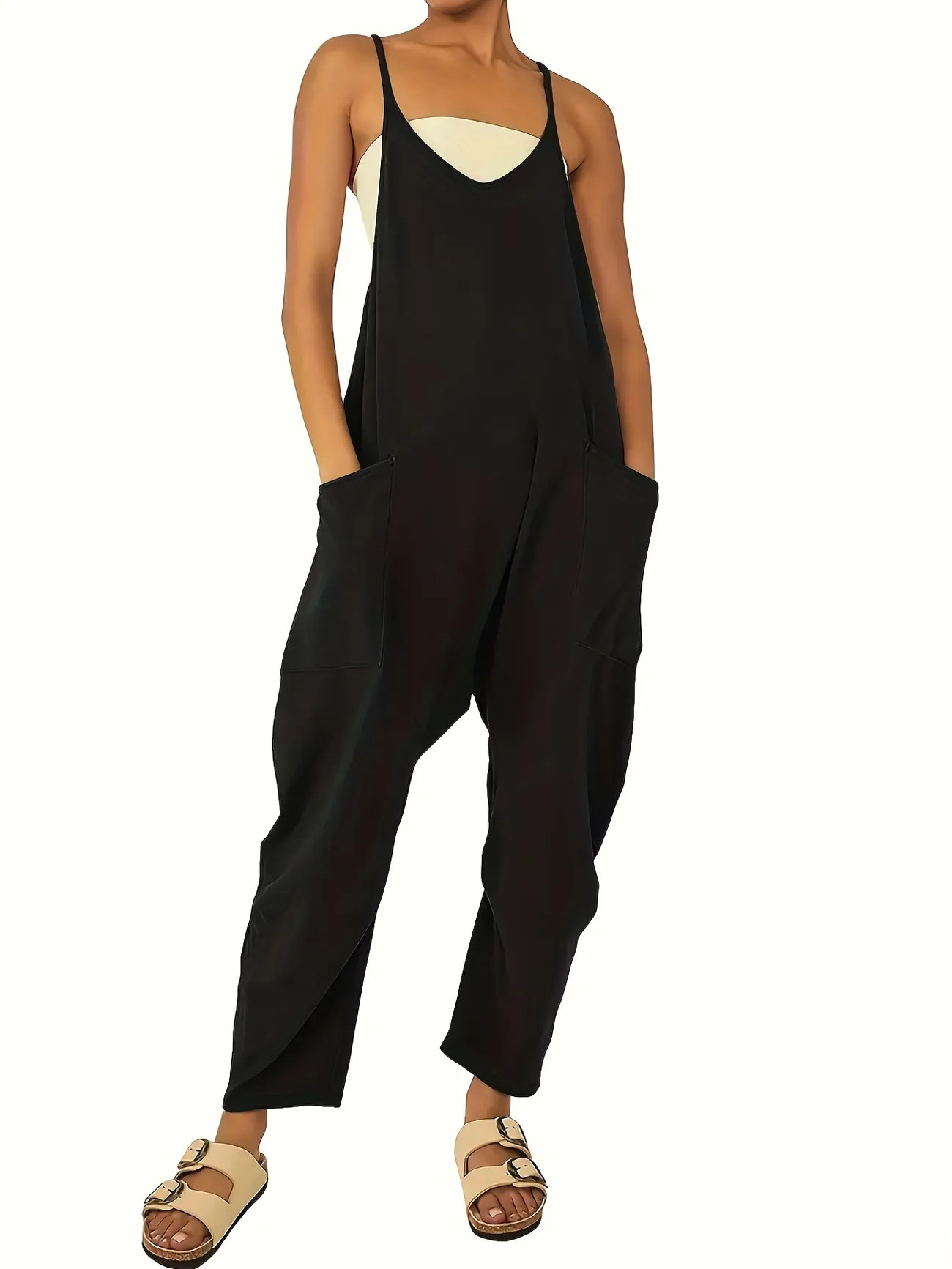 Solid Loose Cami Jumpsuit, Summer Casual Jumpsuit, Women's Clothing | Temu Affiliate Program