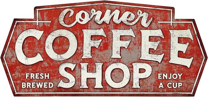 Corner Coffee Shop Metal Sign - Large Vintage Coffee Wall Decor for Dining Room, Kitchen, or Coff... | Amazon (US)