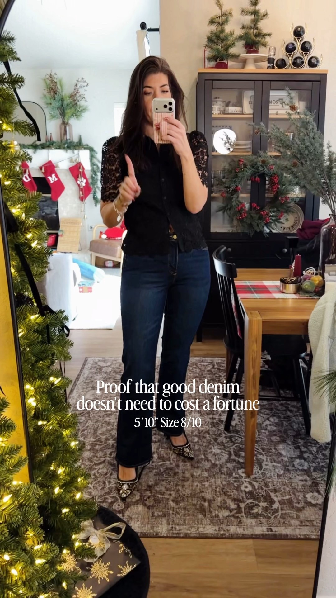 A lot of reviews said to size down- I did not since these are not a curvy fit! 
I am in the 8 in both washes, indigo and washed black, the black does run a hair smaller 

Medium in both top and sequin jacket 

#LTKOver40 #LTKFindsUnder50 #LTKMidsize