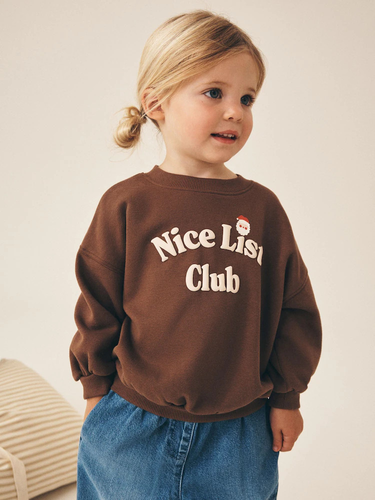 Brown Christmas Slogan Crew Neck Sweatshirt (3mths-7yrs) | Next US